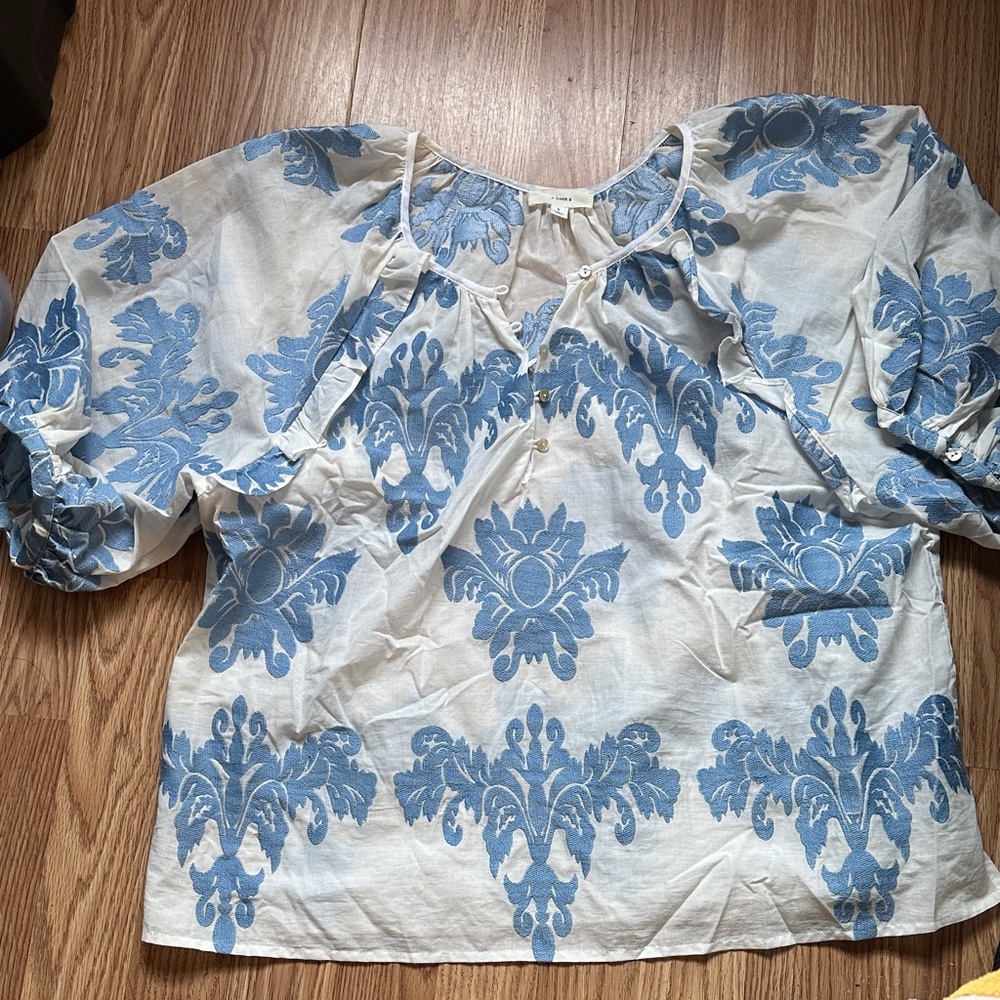 Chic Blue Patterned Women's Blouse